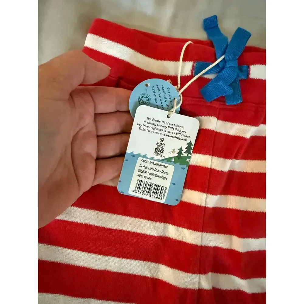 NEW Frugi red Stripe Shorts 12-18m